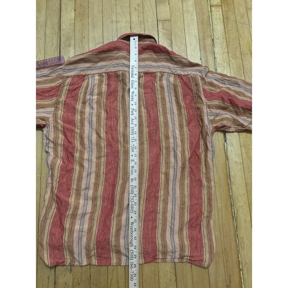 Bugatchi Uomo Striped Linen Shirt Orange Yellow Button Up Beach Party Mens L - Picture 8 of 8